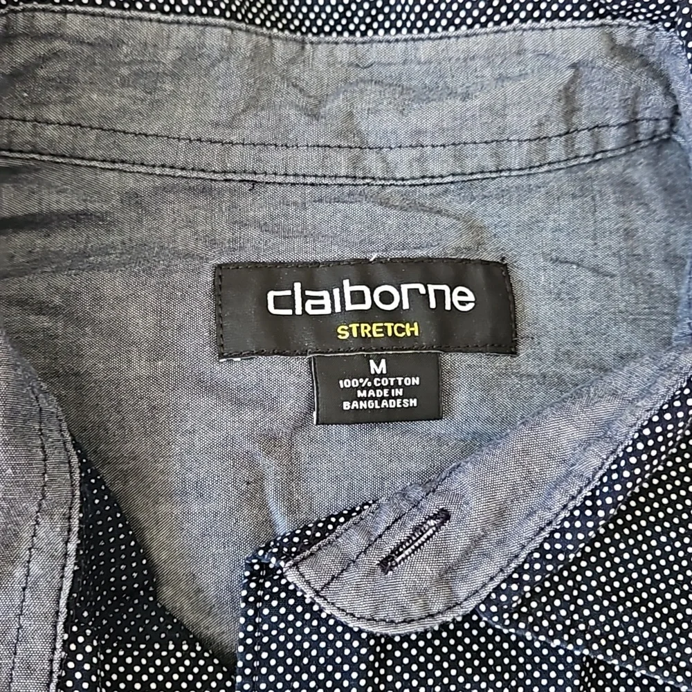 Claiborne dress shirt, black with white dots, size M - Picture 2 of 6